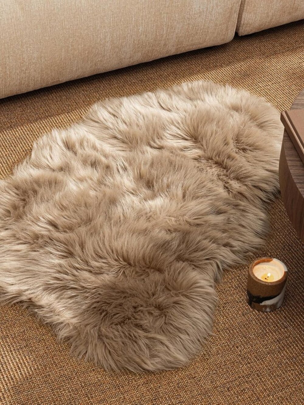 Ashler Faux Fur Rug, Beige, 2 x 3 Ft, Machine Washable